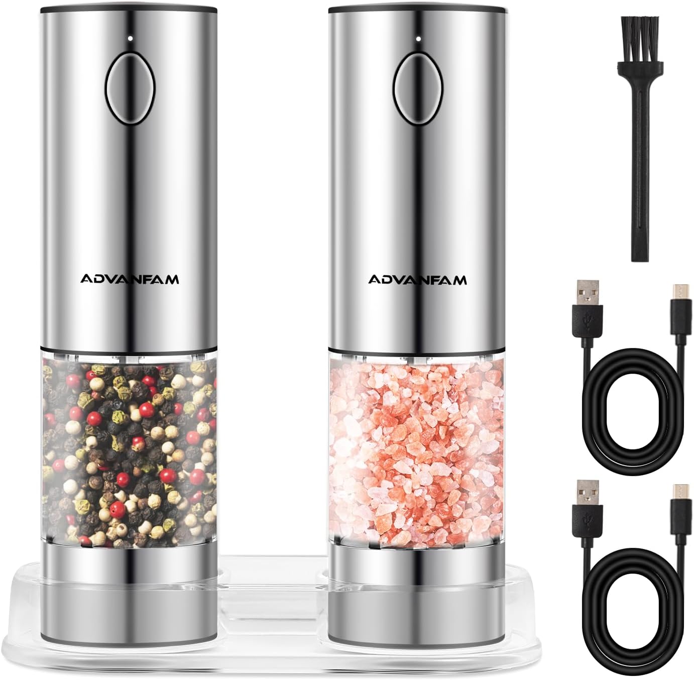 Advanfam Electric Pepper Salt Grinder Set with LED Light