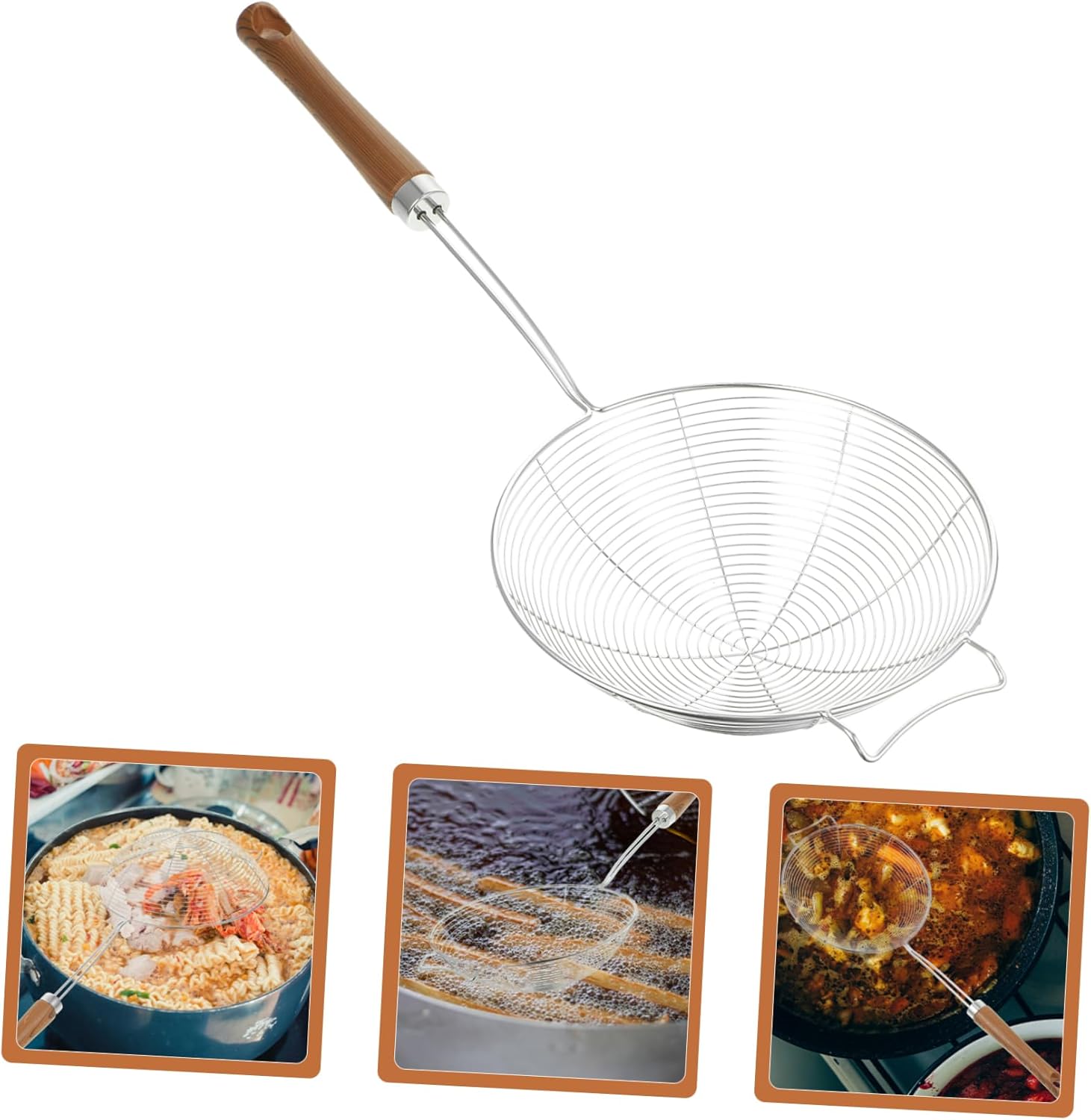 Cabilock 304 Stainless Steel Spider Skimmer Ladle with Wooden Handle