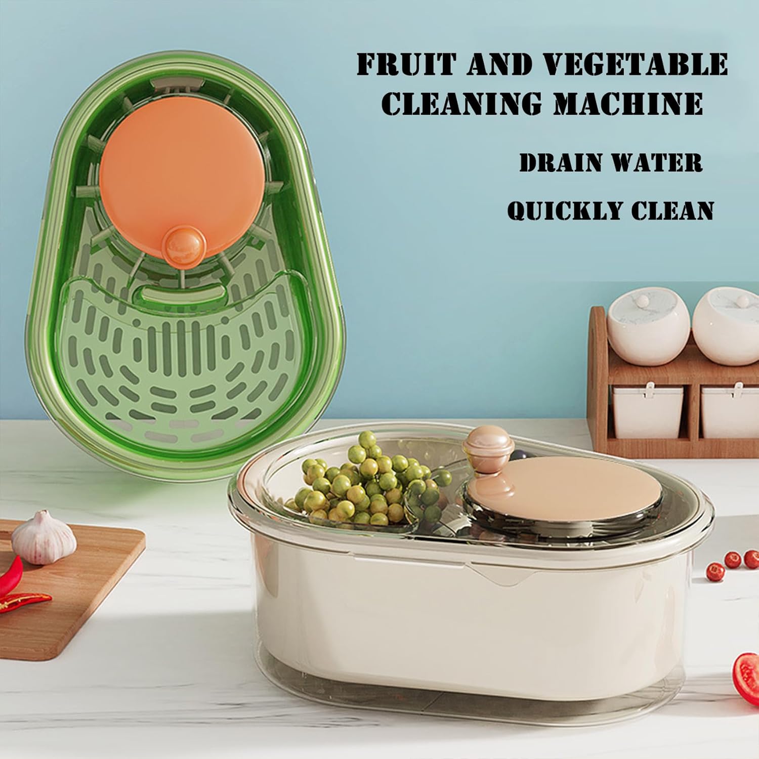 2025 Portable Fruit Cleaner Spinner with Brush and Bowl