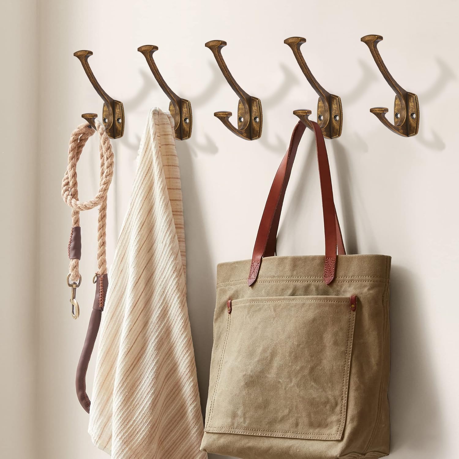 ZAUYX 2 Pack Heavy Duty Antique Brass Wall Hooks