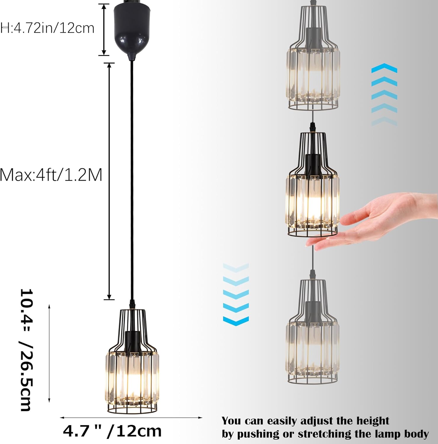 Adjustable Track Pendant Light with Crystal Shade and Smart Edison Bulbs