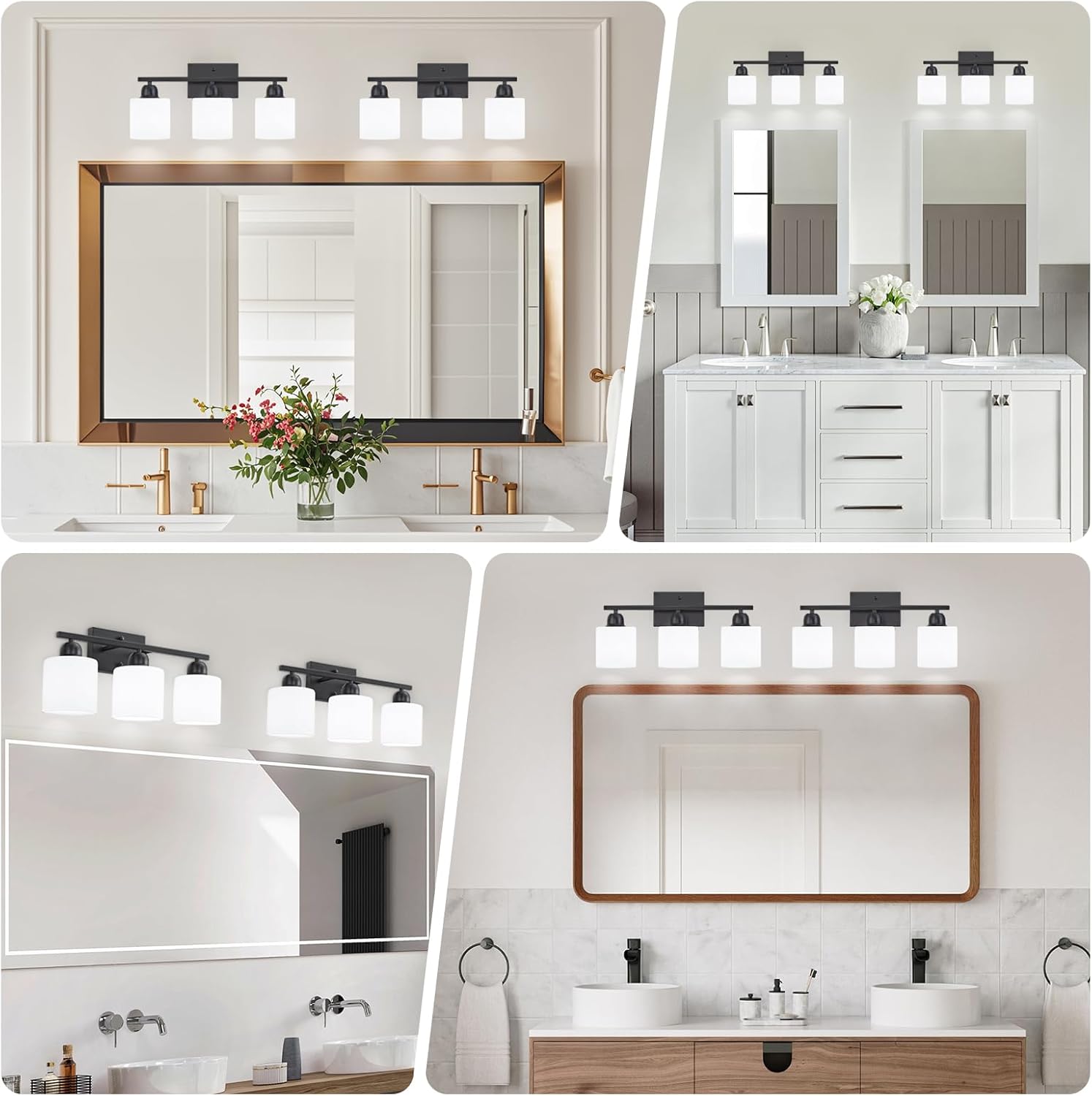 FAISHILAN 3-Light Black Vanity Light with Clear Glass Shades
