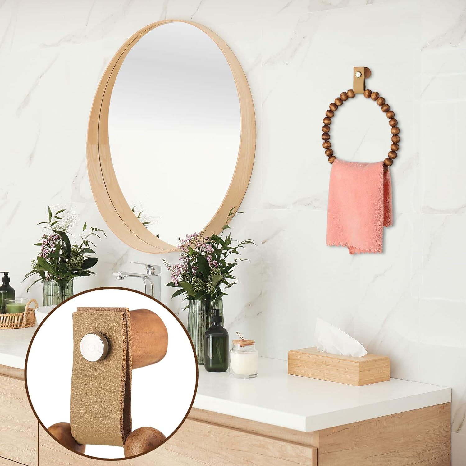 Vesici 2 Pcs Boho Towel Rack Wood Design