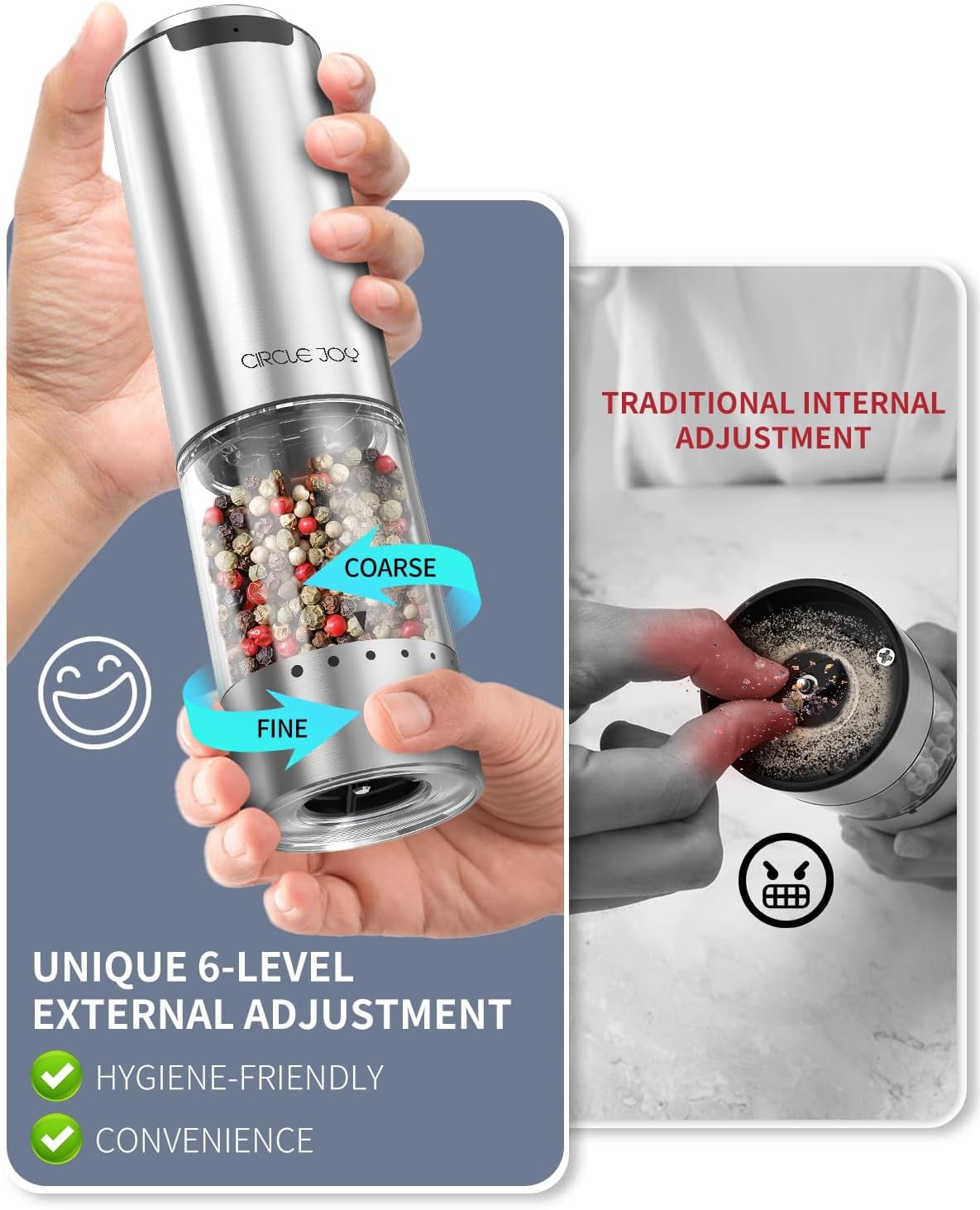 CIRCLE JOY Electric Salt Pepper Grinder Set with Rechargeable Base