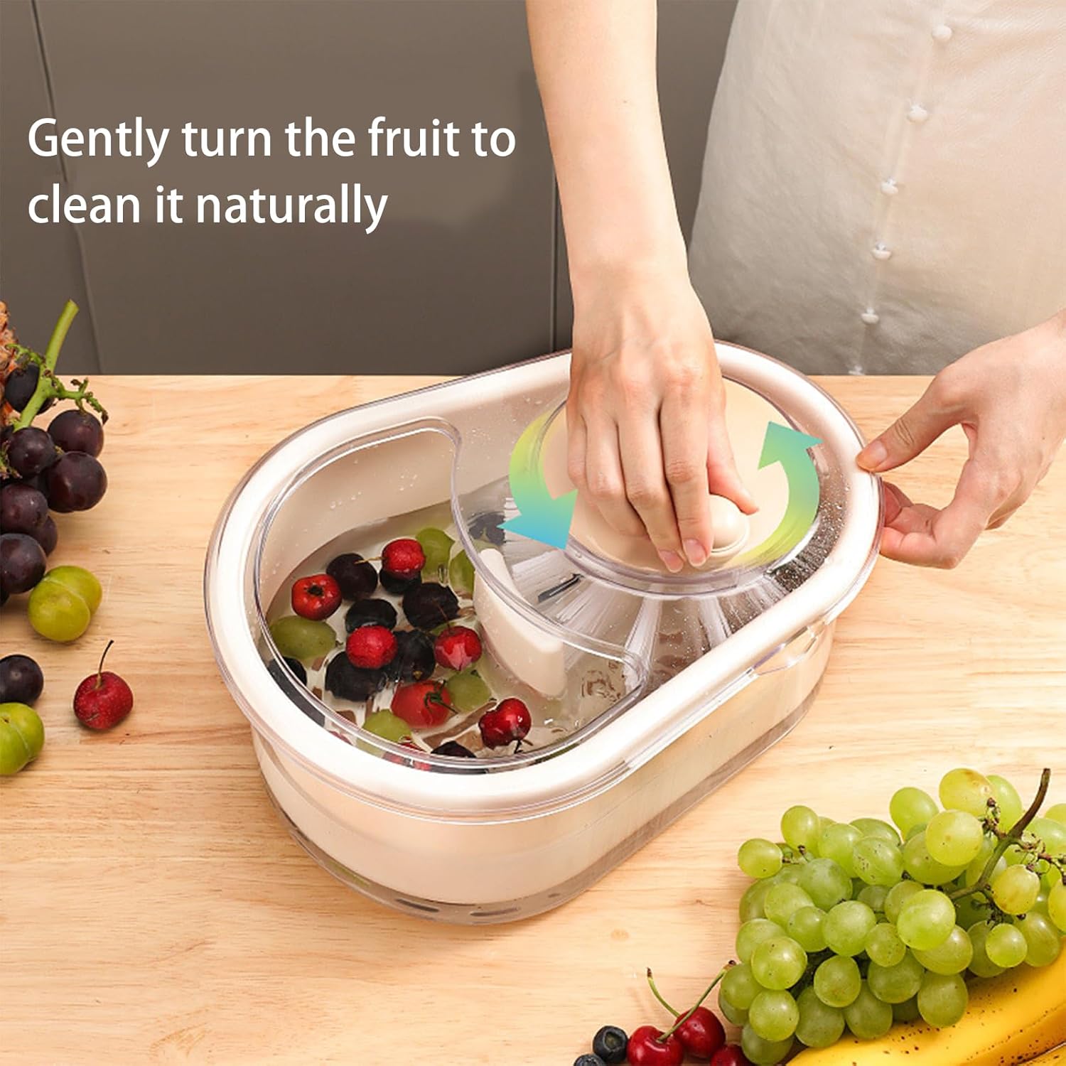 Manual Fruit Washer Spinner with Brush for Kitchen