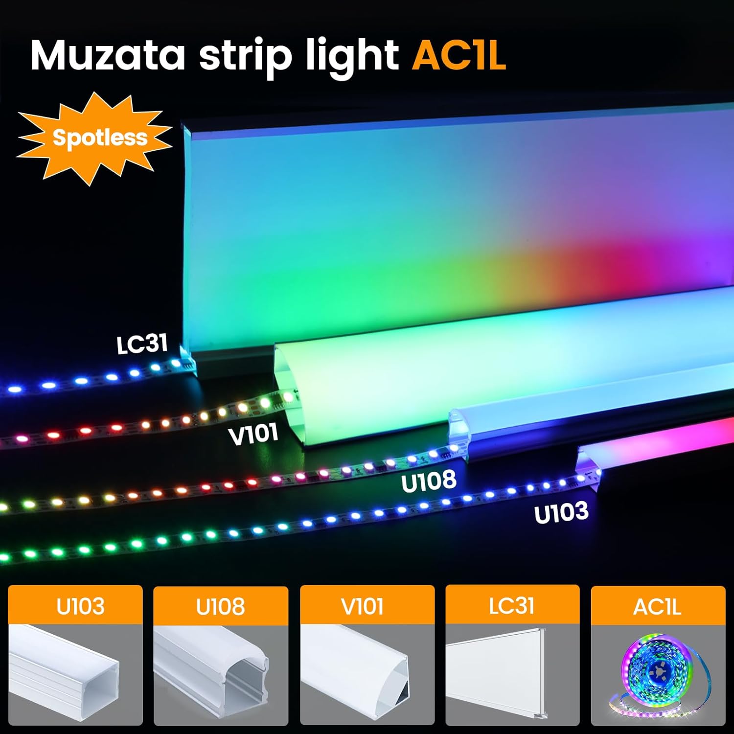 Muzata 164FT RGB LED Strip Light with Milky White Diffuser Cover
