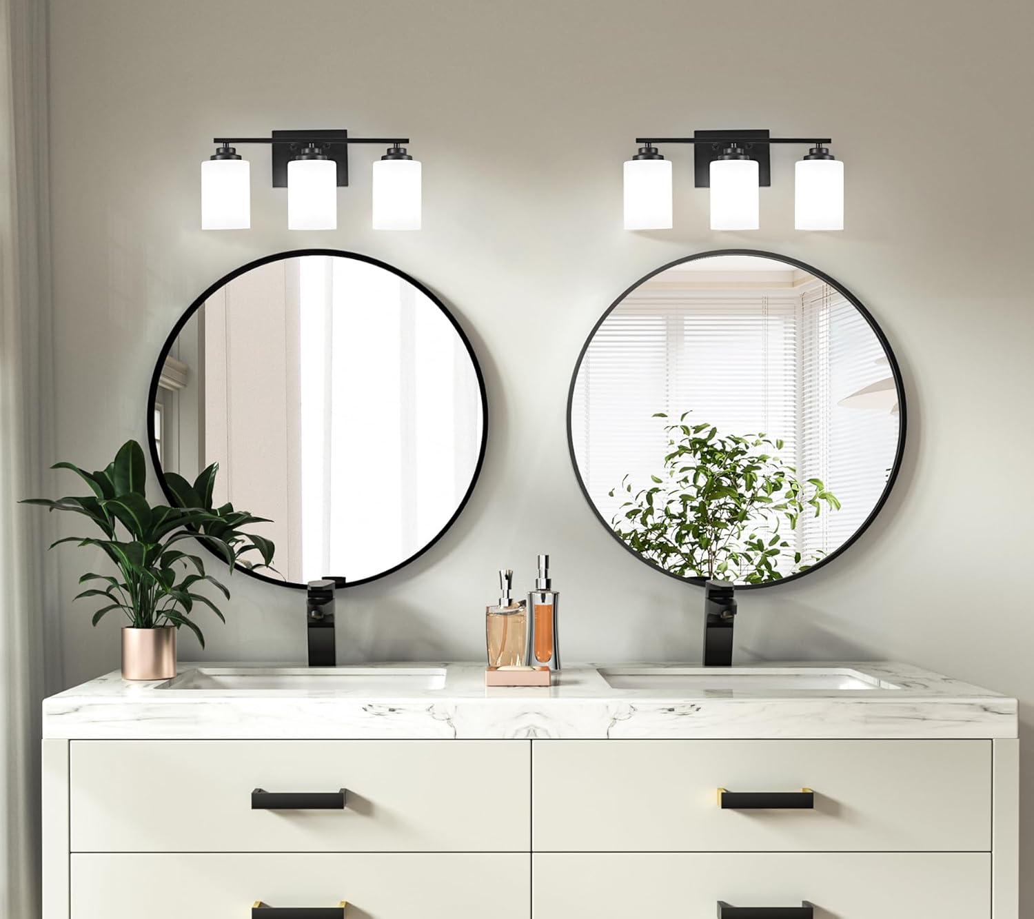 Osimir Black 3-Light Vanity Wall Sconce with Milky Glass