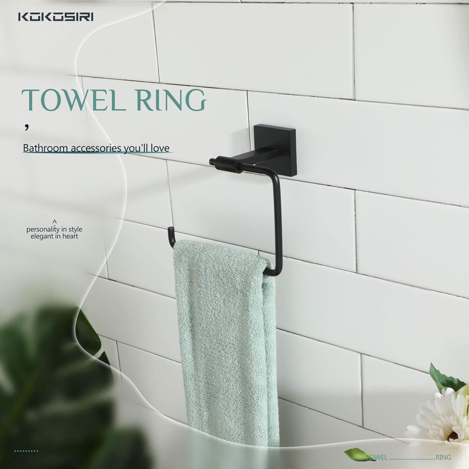 KOKOSIRI Matte Black Towel Ring B3007BK 1