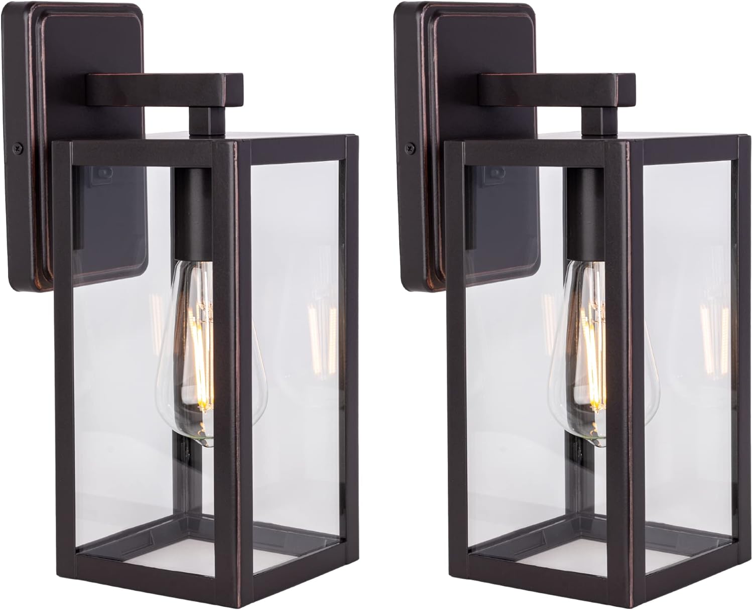 LIT-PaTH 2-Pack Wall Lantern with E26 Base Glass Shade
