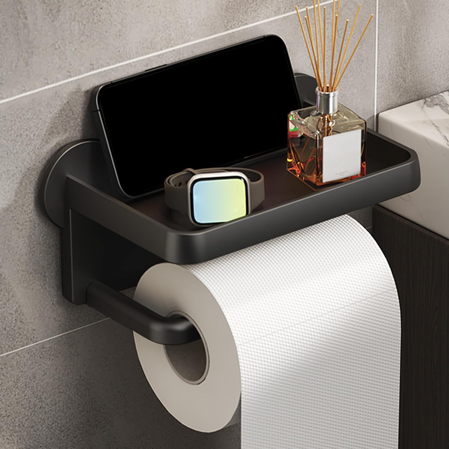 Toilet Paper Holder with Phone Shelf and Storage Rack