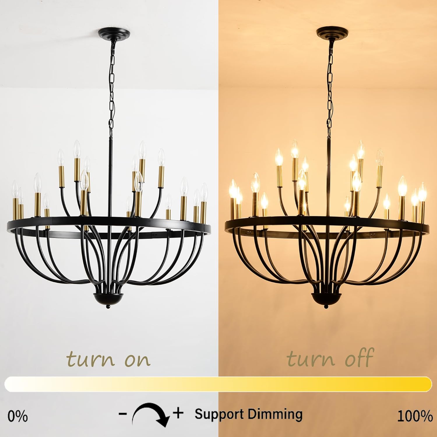 Modern Farmhouse 18 Light Chandelier Black Gold
