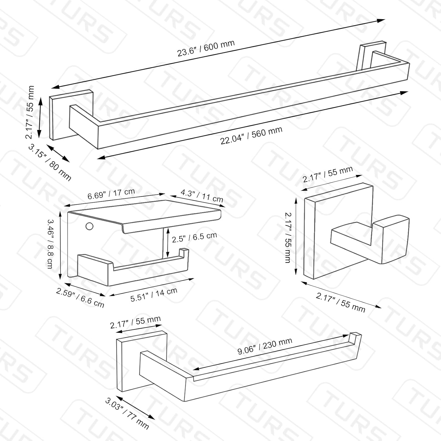 TURS 4-Piece Stainless Steel Towel Bar Set for Bathroom Wall Mount