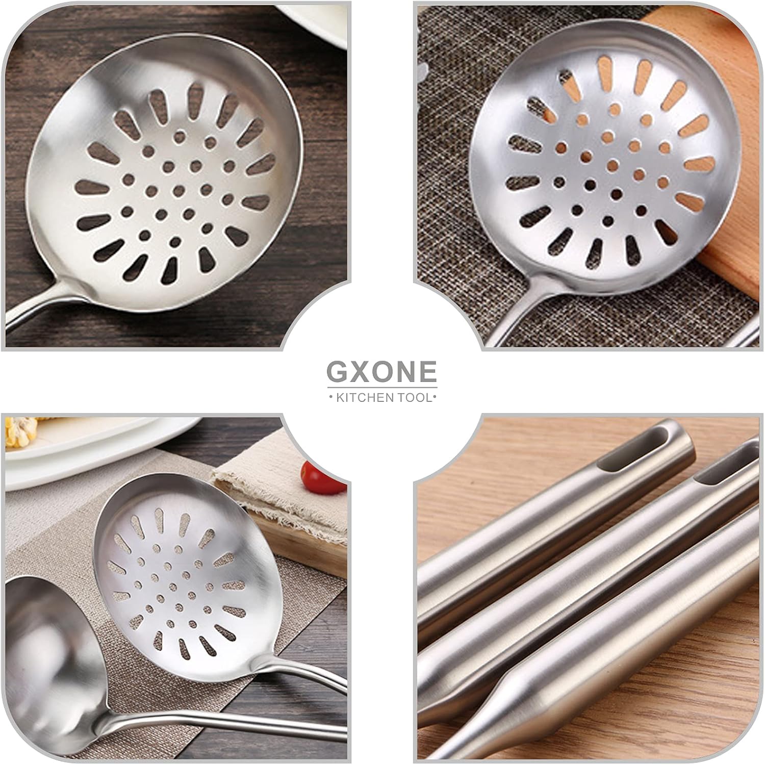 GXONE 304 Stainless Steel Skimmer Slotted Spoon with Hollow Handle 151Inch
