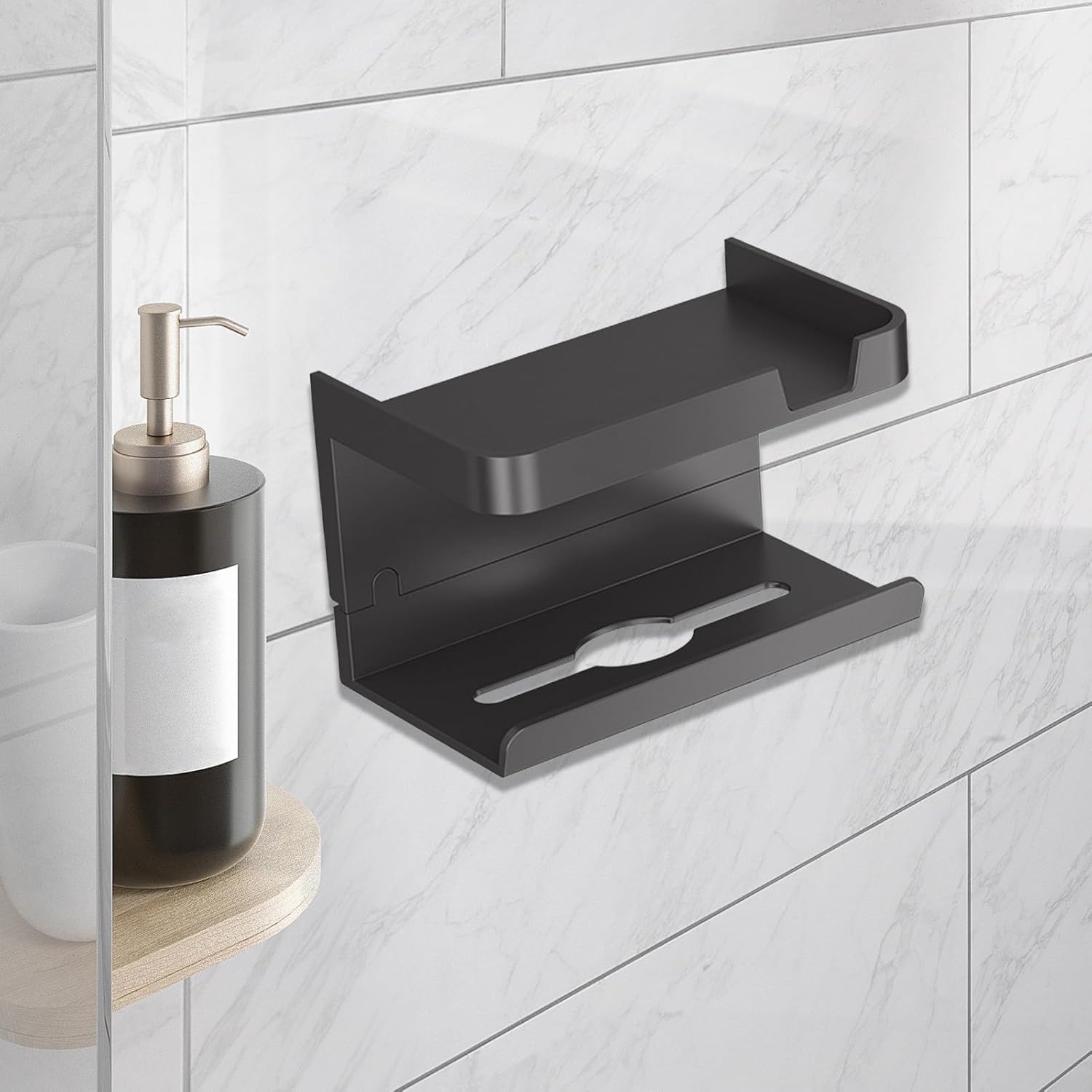Wall Mounted Toilet Paper Holder with Shelf and Storage