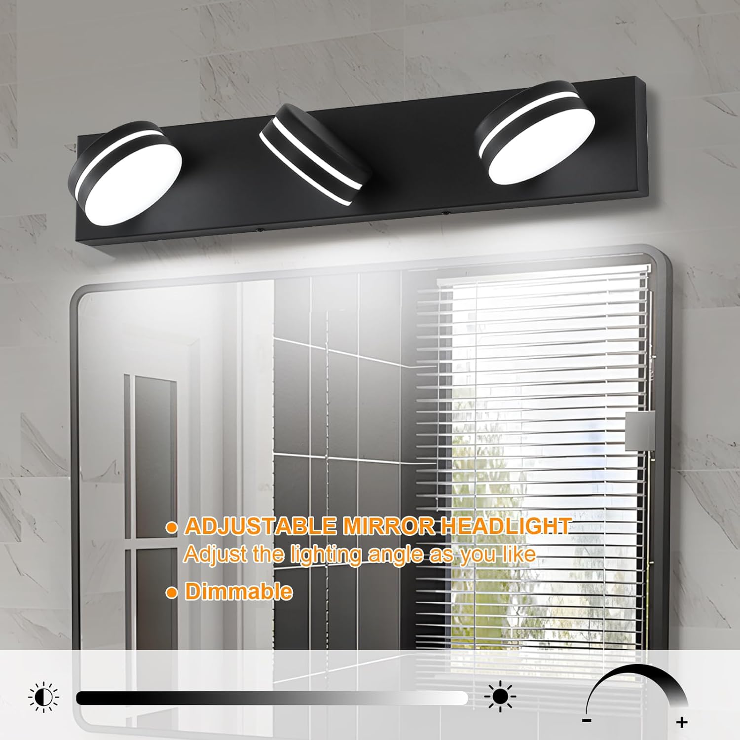 Bicrink 3-Light Matte Black Vanity Light Over Mirror