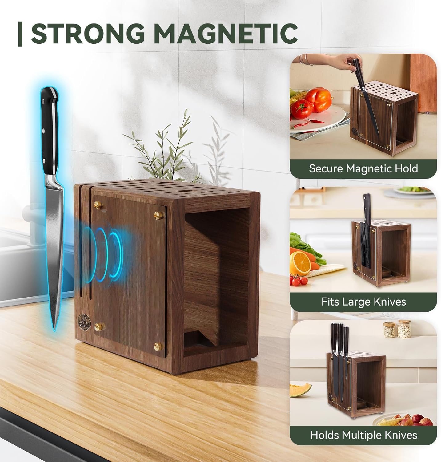 ACTESE Magnetic Knife Block with Glass Cover