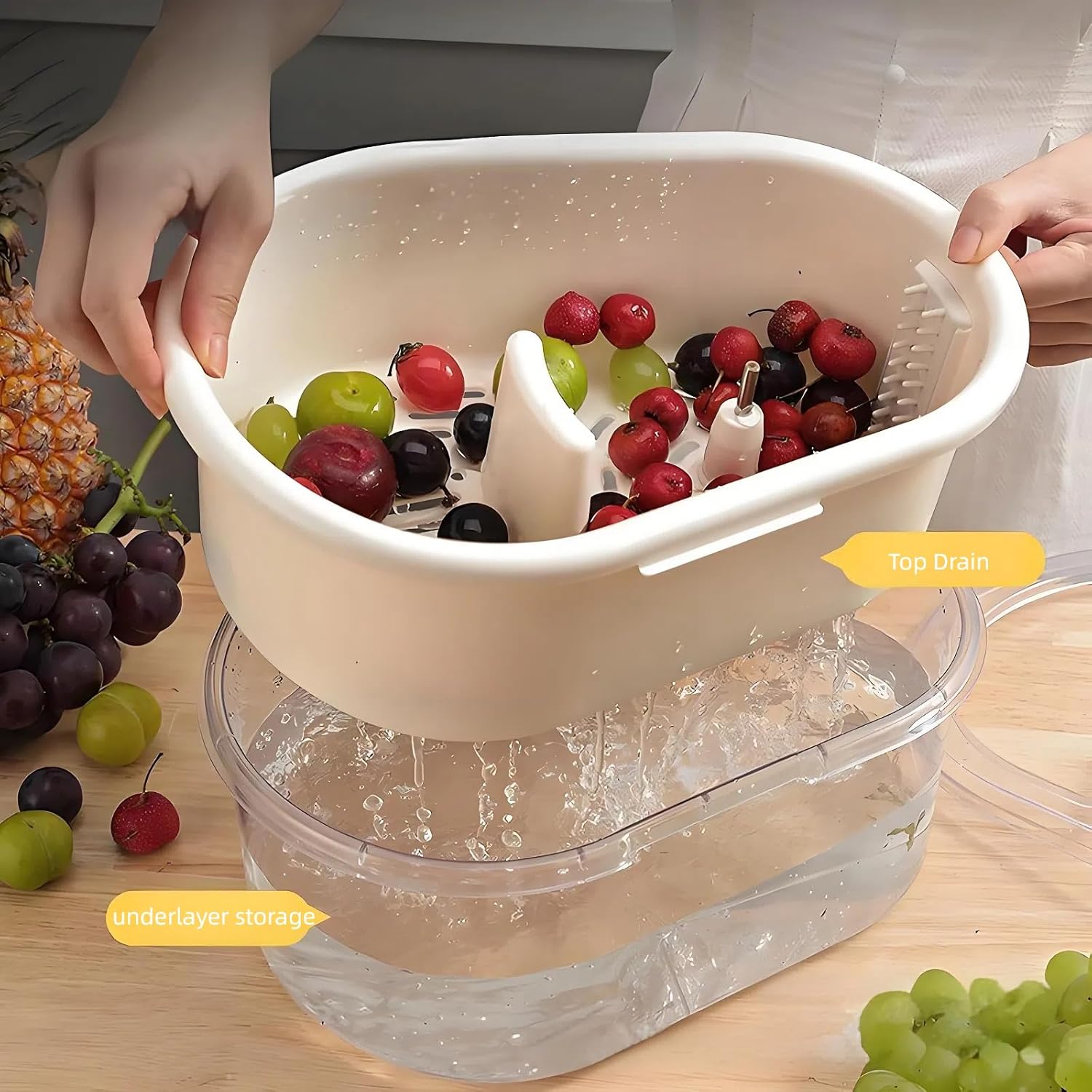 Fruit Cleaner Spinner with Brush and Lid