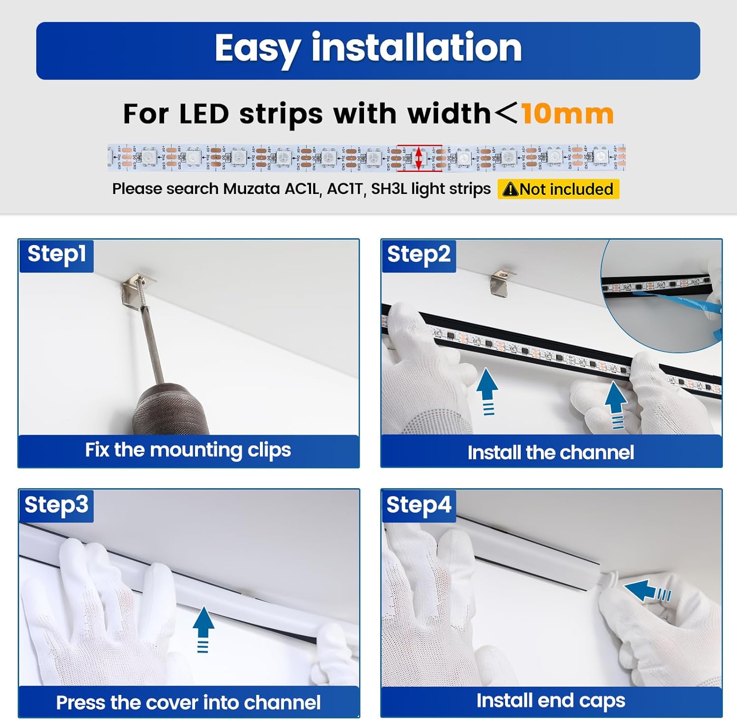 Muzata Waterproof LED Strip Light 164FT 96LEDsm Black Channel System