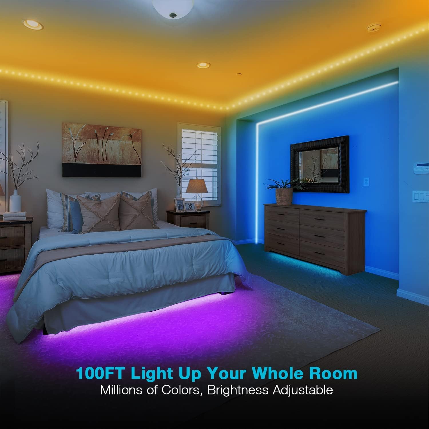 Dalattin 100ft LED Strip Lights 2 Rolls 50ft RGB Music Sync