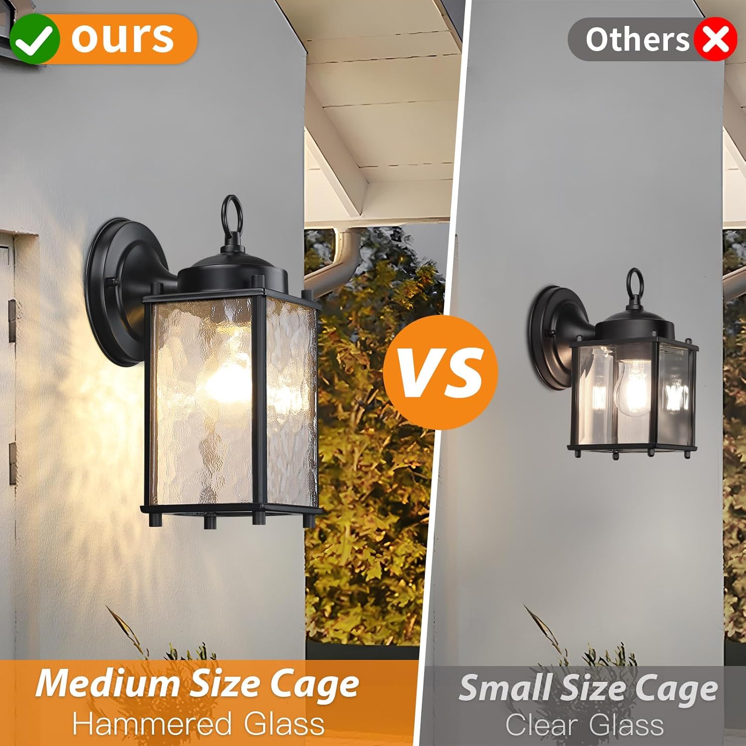 Caisens Black Outdoor Wall Light with Hammered Glass 1