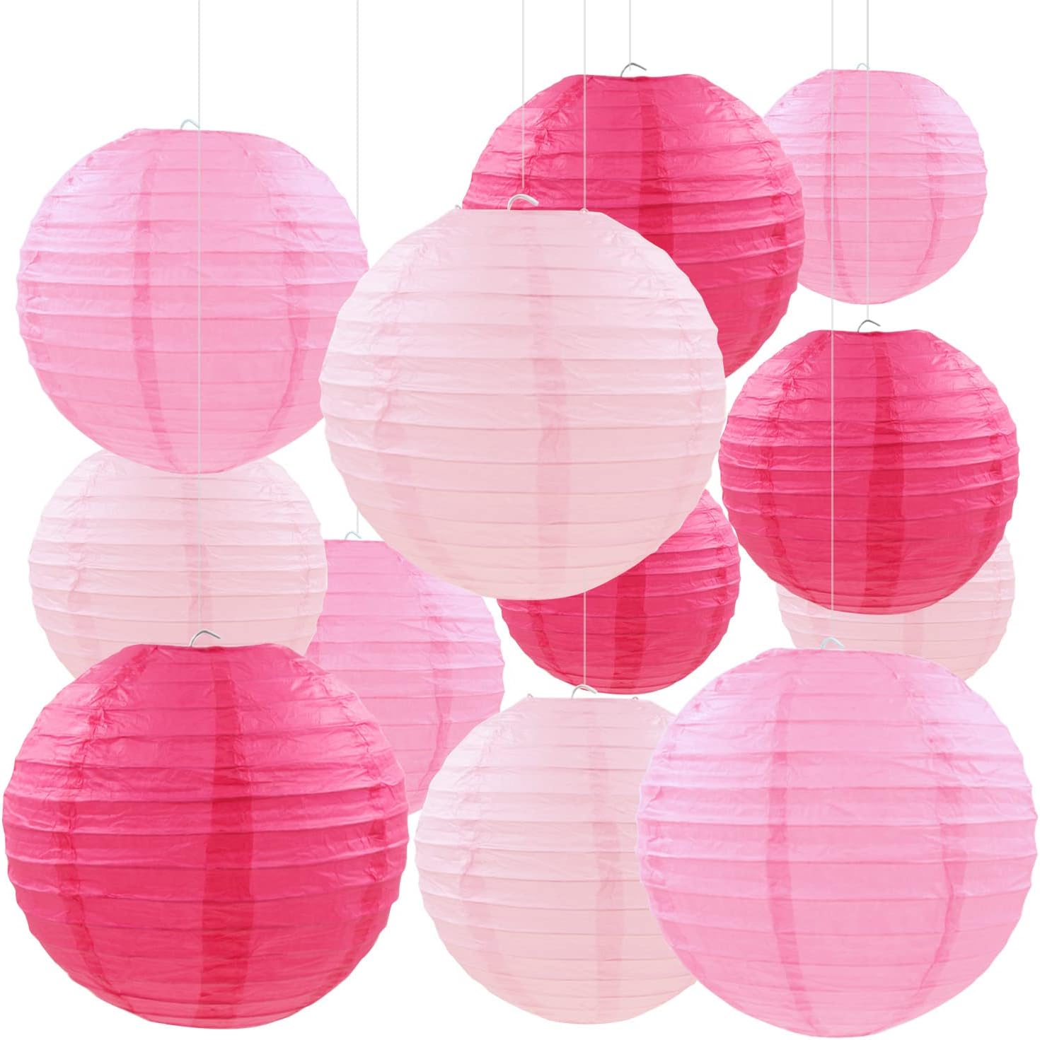 PheiLa 12 Pcs Pink Party Paper Lanterns Decorations