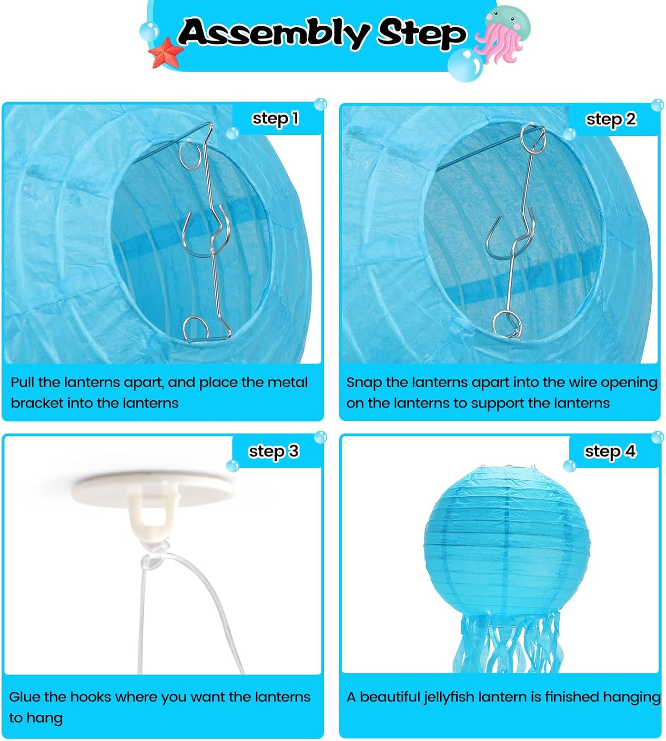 GAILROSO Jellyfish Paper Lanterns 6Pack Blue 8Inch 1