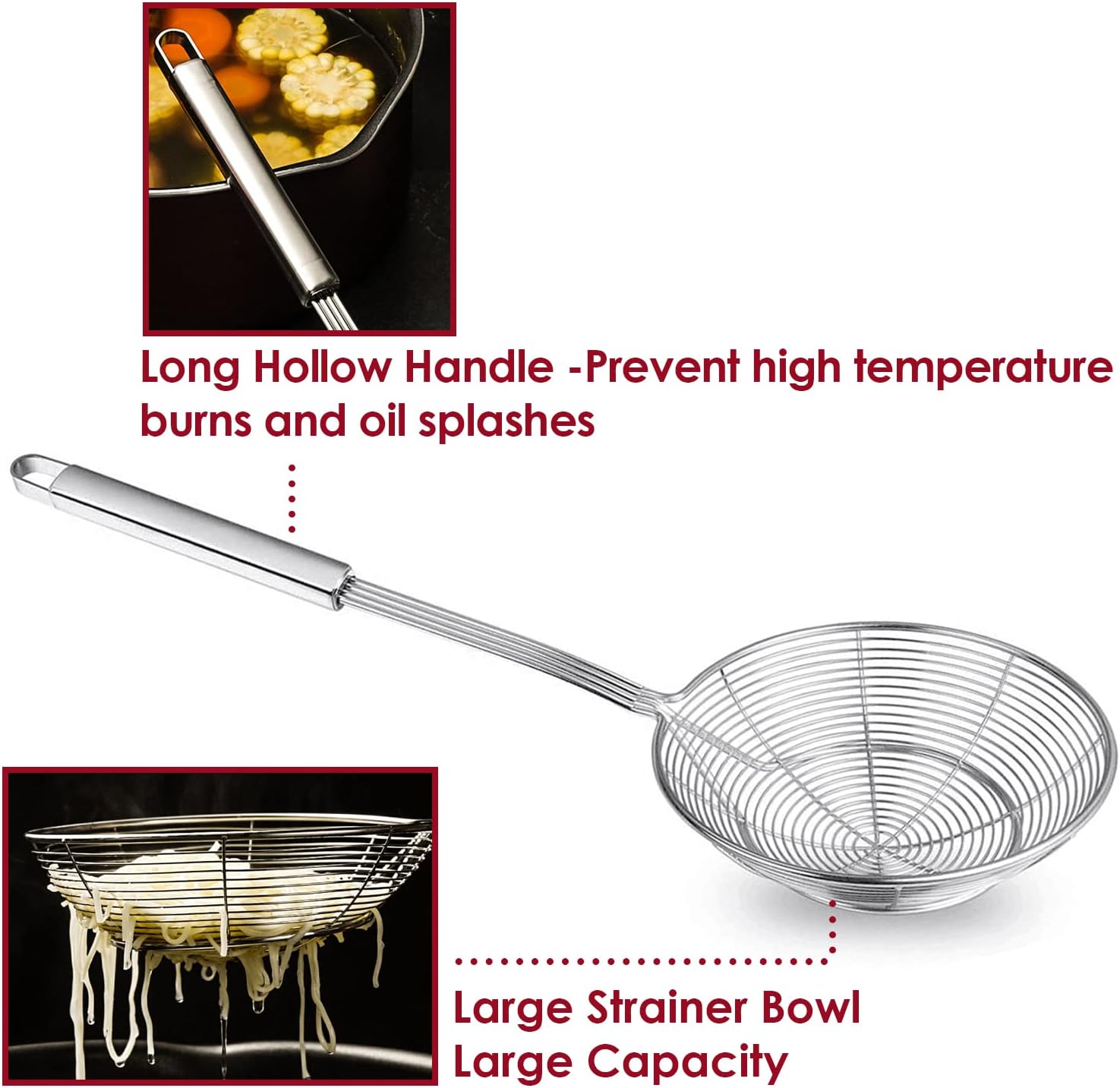KEISSCO Stainless Steel Skimmer Set of 3 for Frying and Cooking