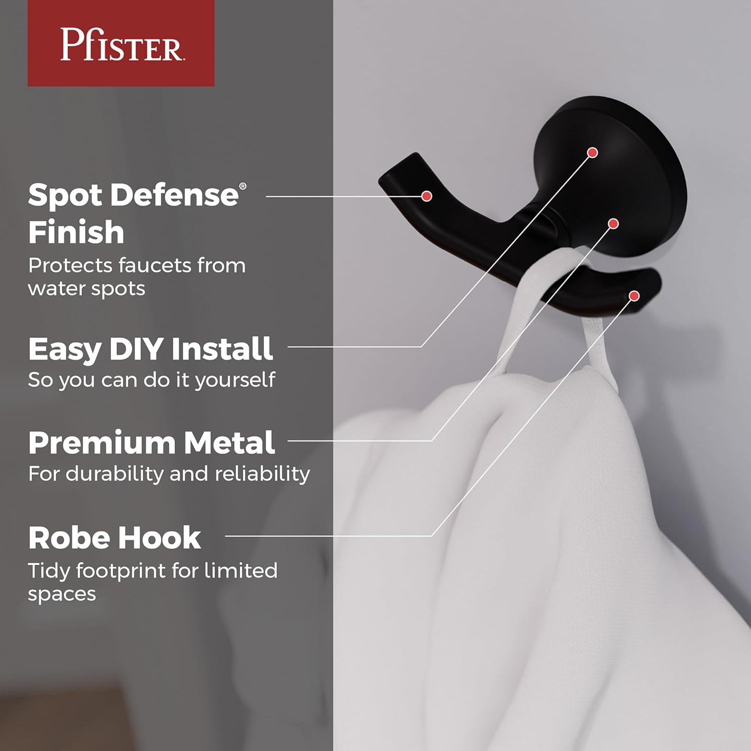 Pfister Vedra Towel Hook Matte Black Wall-Mounted