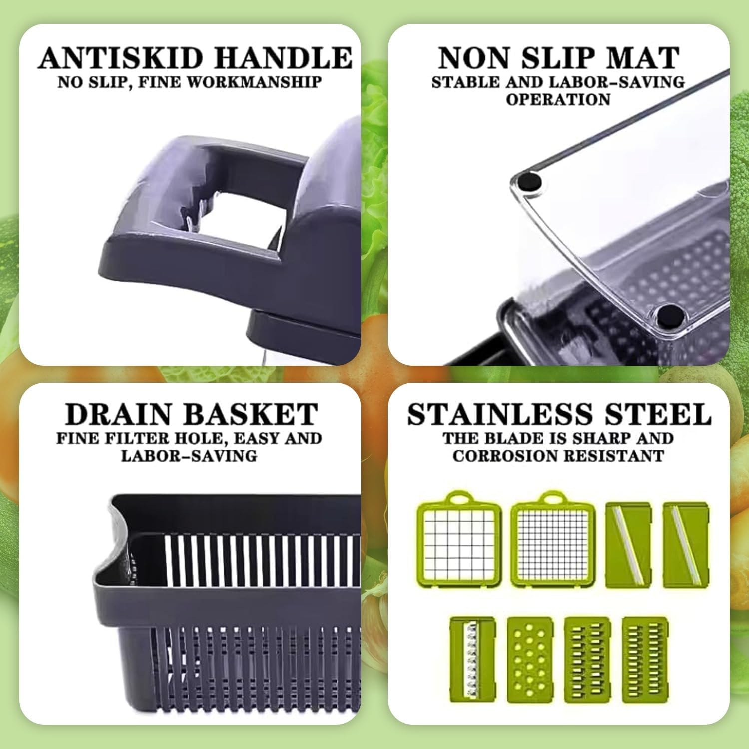 Quick Sync 16-in-1 Vegetable Chopper with 8 Blades and Safety Gloves