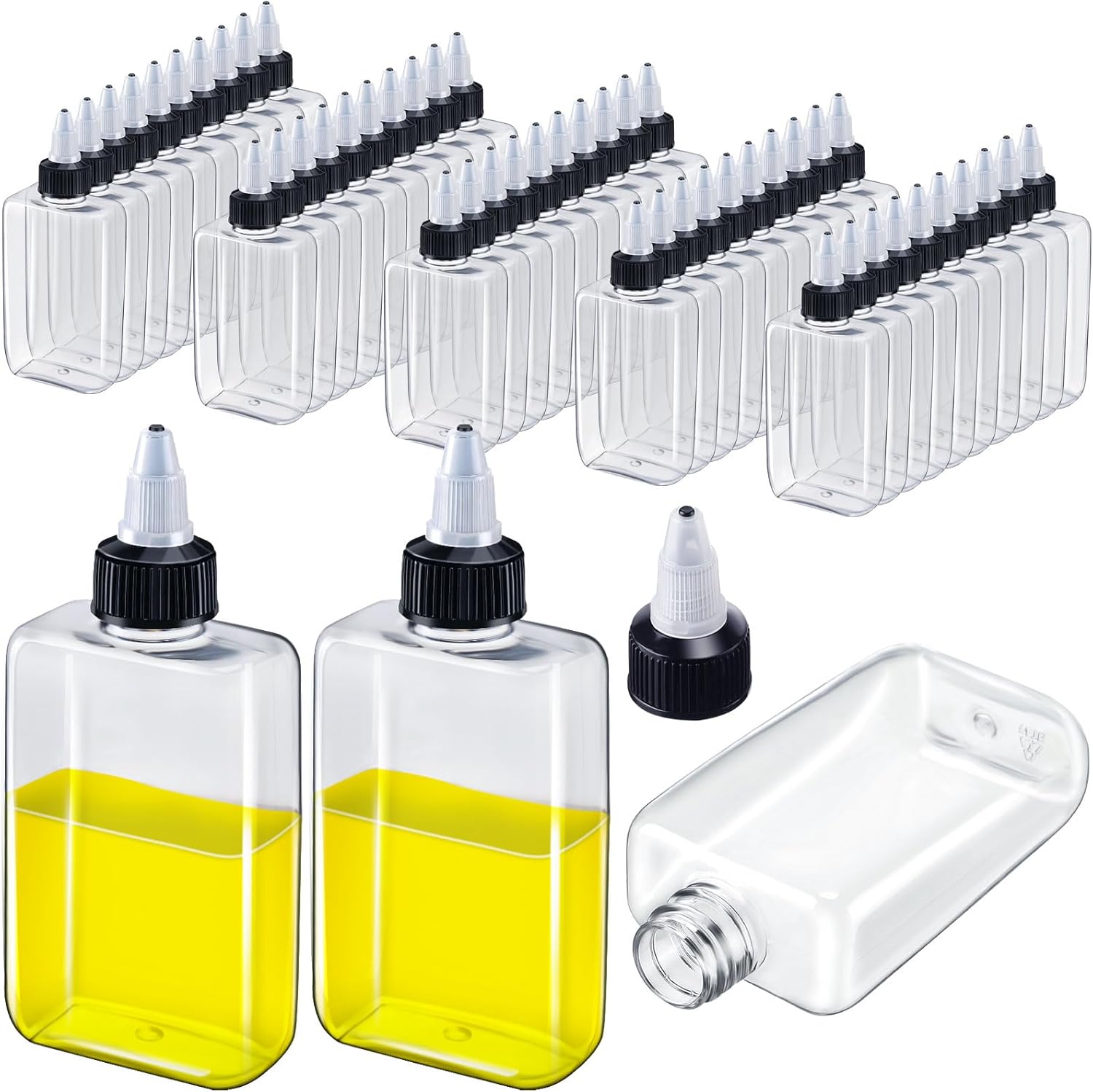 Yaomiao 50 Pcs 34 Oz Clear Oil Squeeze Bottles with Twist Top