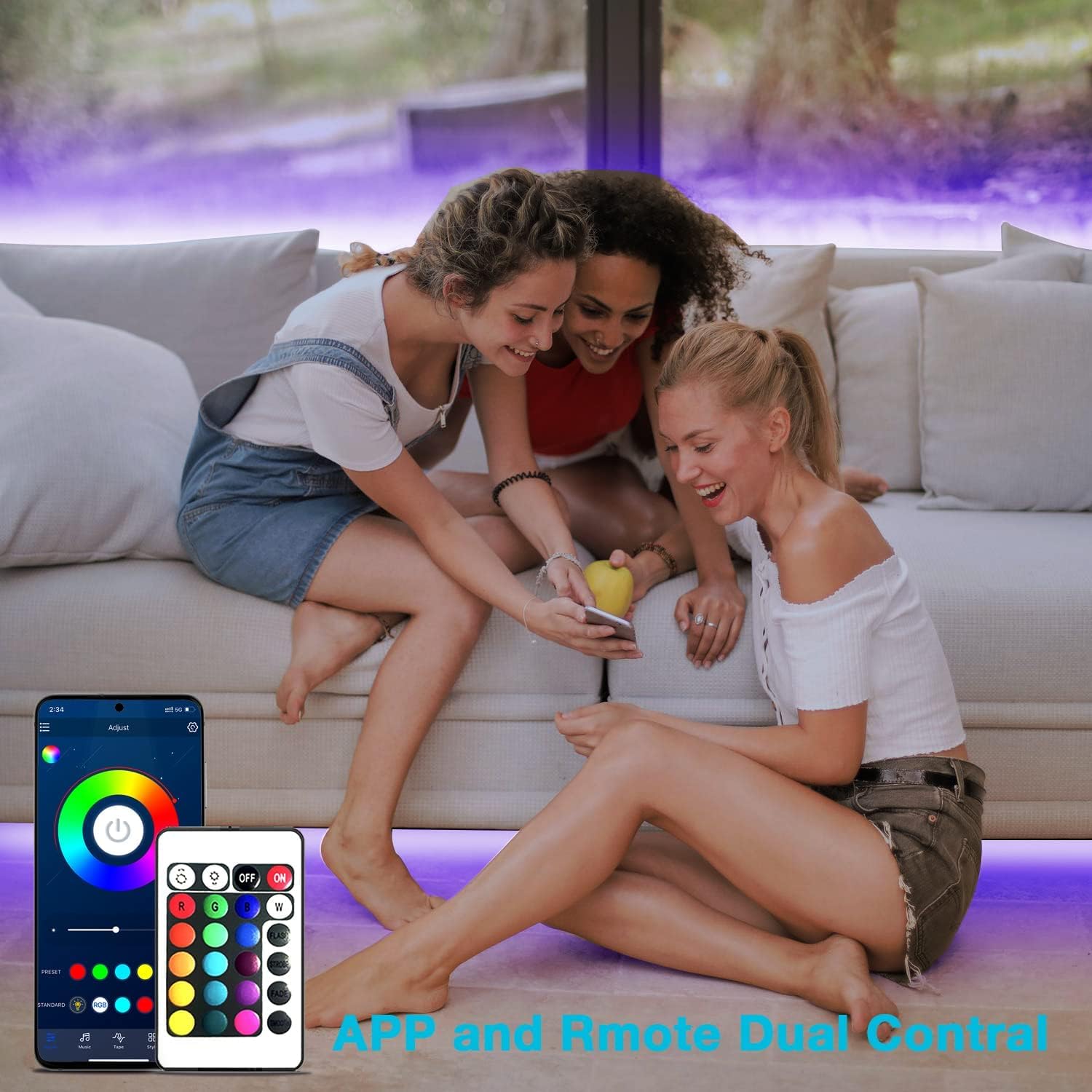 Dalattin 100ft LED Strip Lights 2 Rolls 50ft RGB Music Sync