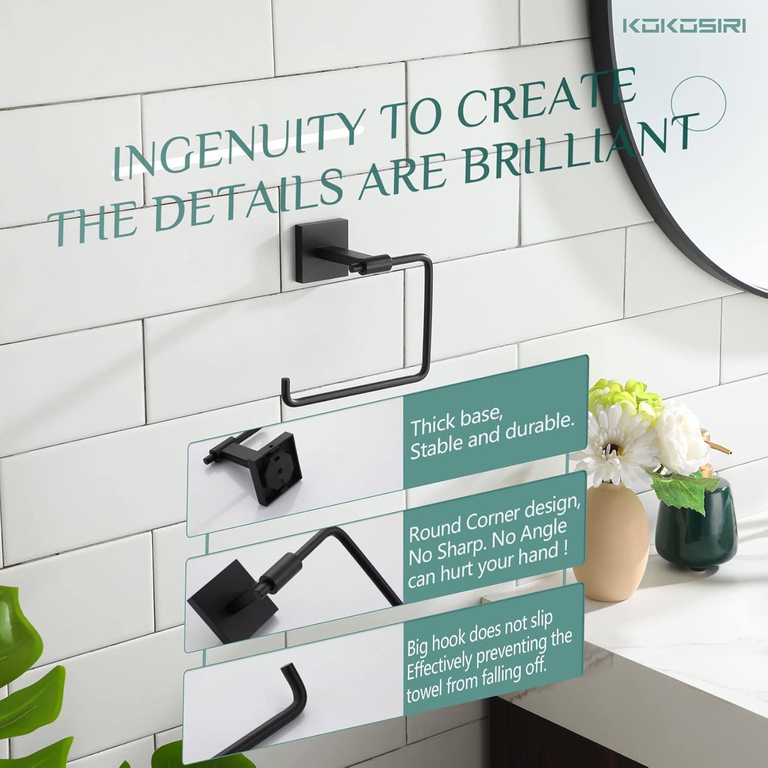 KOKOSIRI Matte Black Towel Ring B3007BK 1