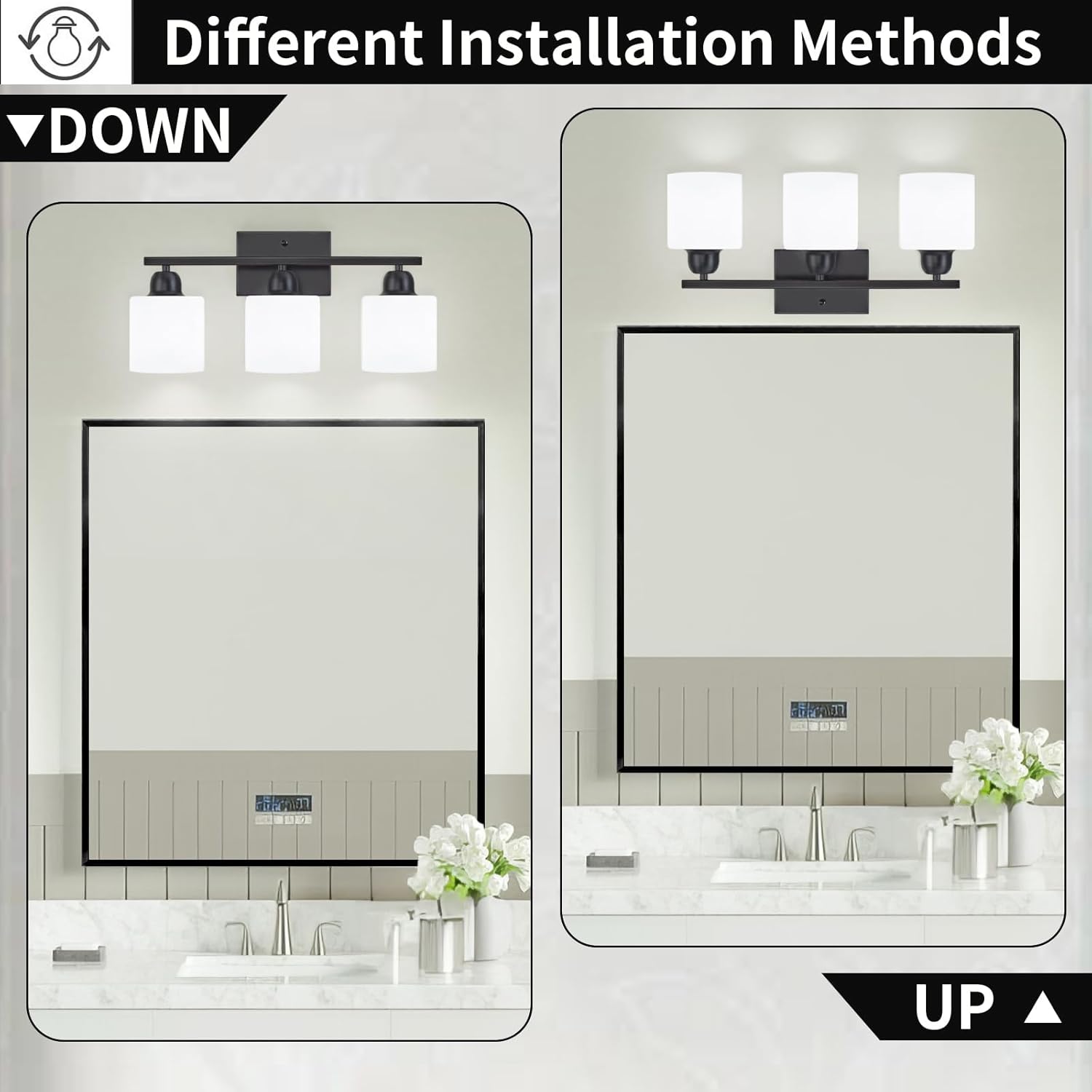 FAISHILAN 3-Light Black Vanity Light with Clear Glass Shades