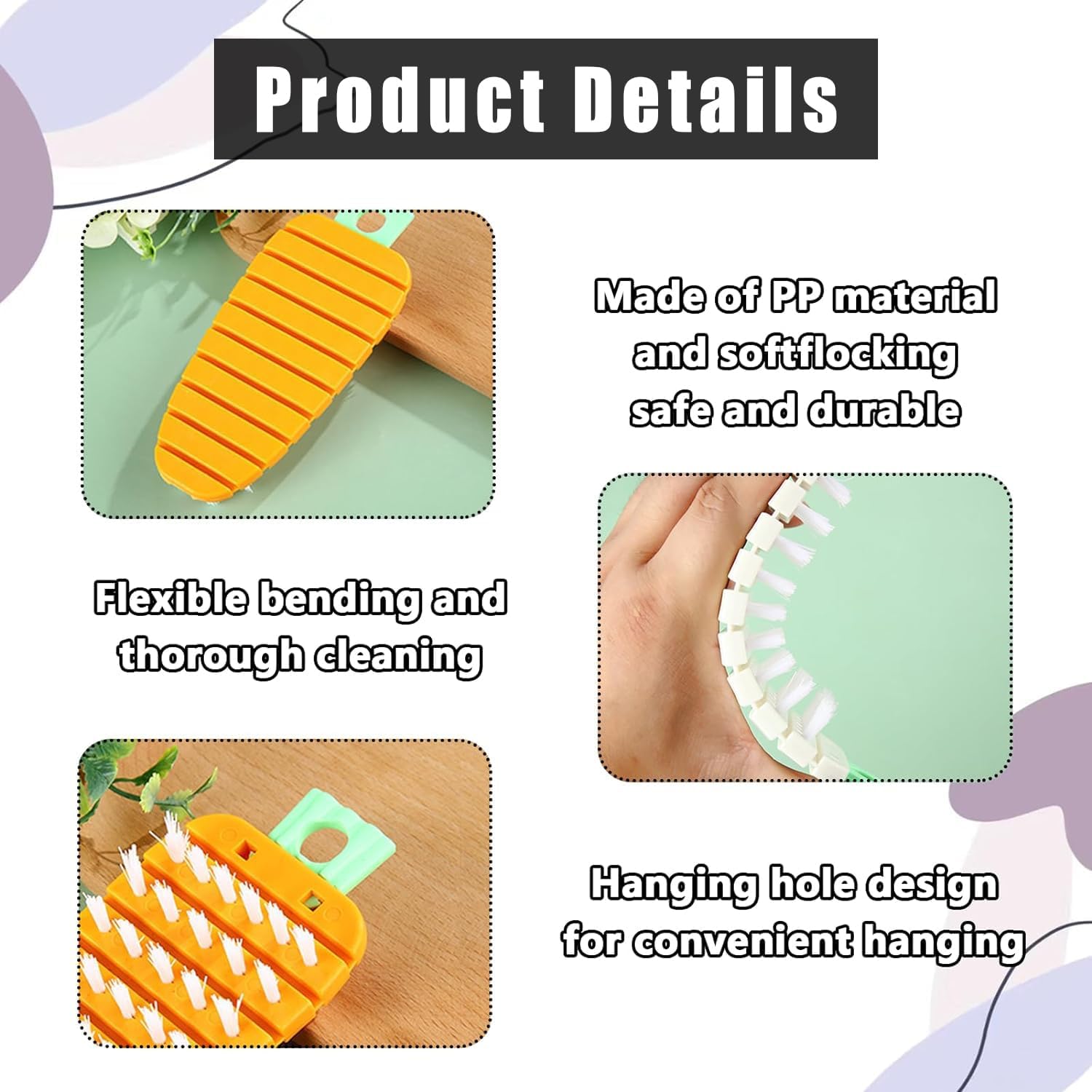 Qiifaiikooii Vegetable Brush 2 Pcs Bendable Cleaning Brush