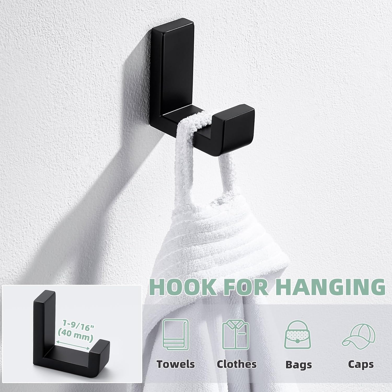 APLusee Robe Towel Hook - Matte Black 304 Stainless Steel L Shape
