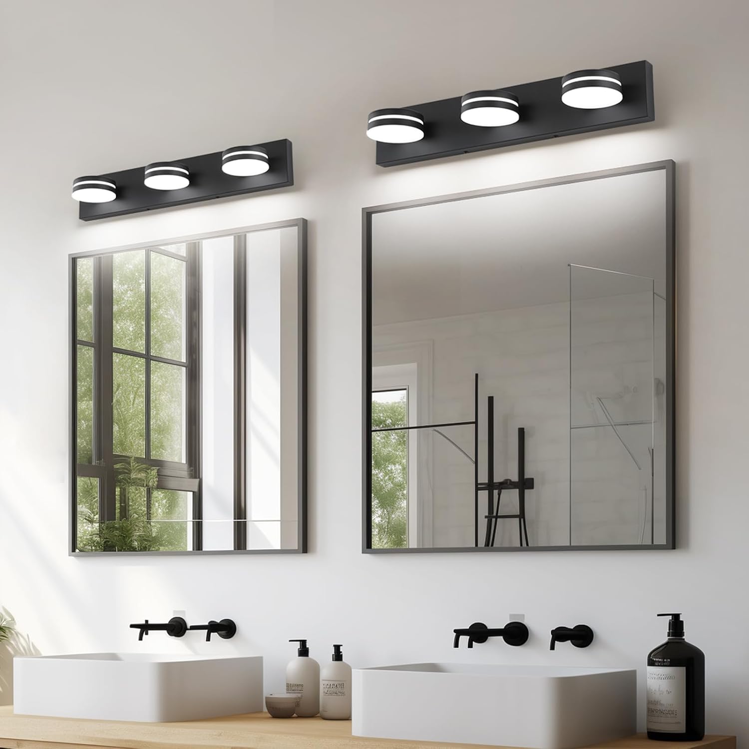 Bicrink 3-Light Matte Black Vanity Light Over Mirror