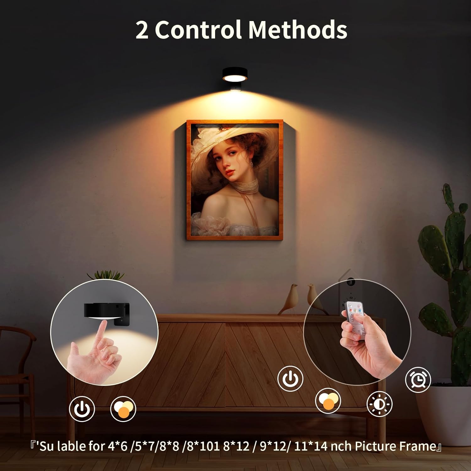 Narotood 3 Pack Rechargeable Picture Lights with Remote Control Timer