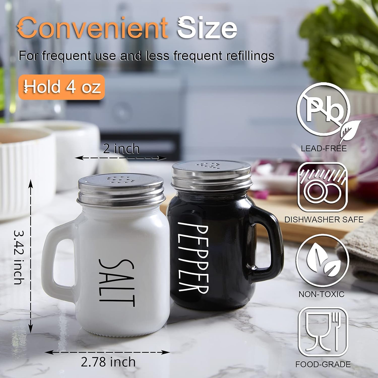 ZOSUJO Salt Pepper Shakers Set 4 oz