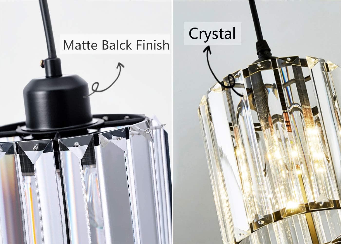 Kiven 3-Lights Track Lighting Pendant Dimmable Industrial Mini Glam Crystal