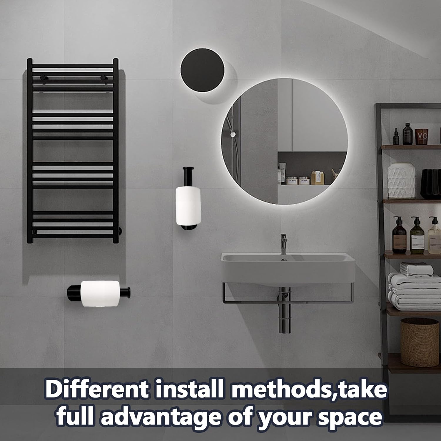 Stainless Steel Self Adhesive Toilet Paper Holder Black