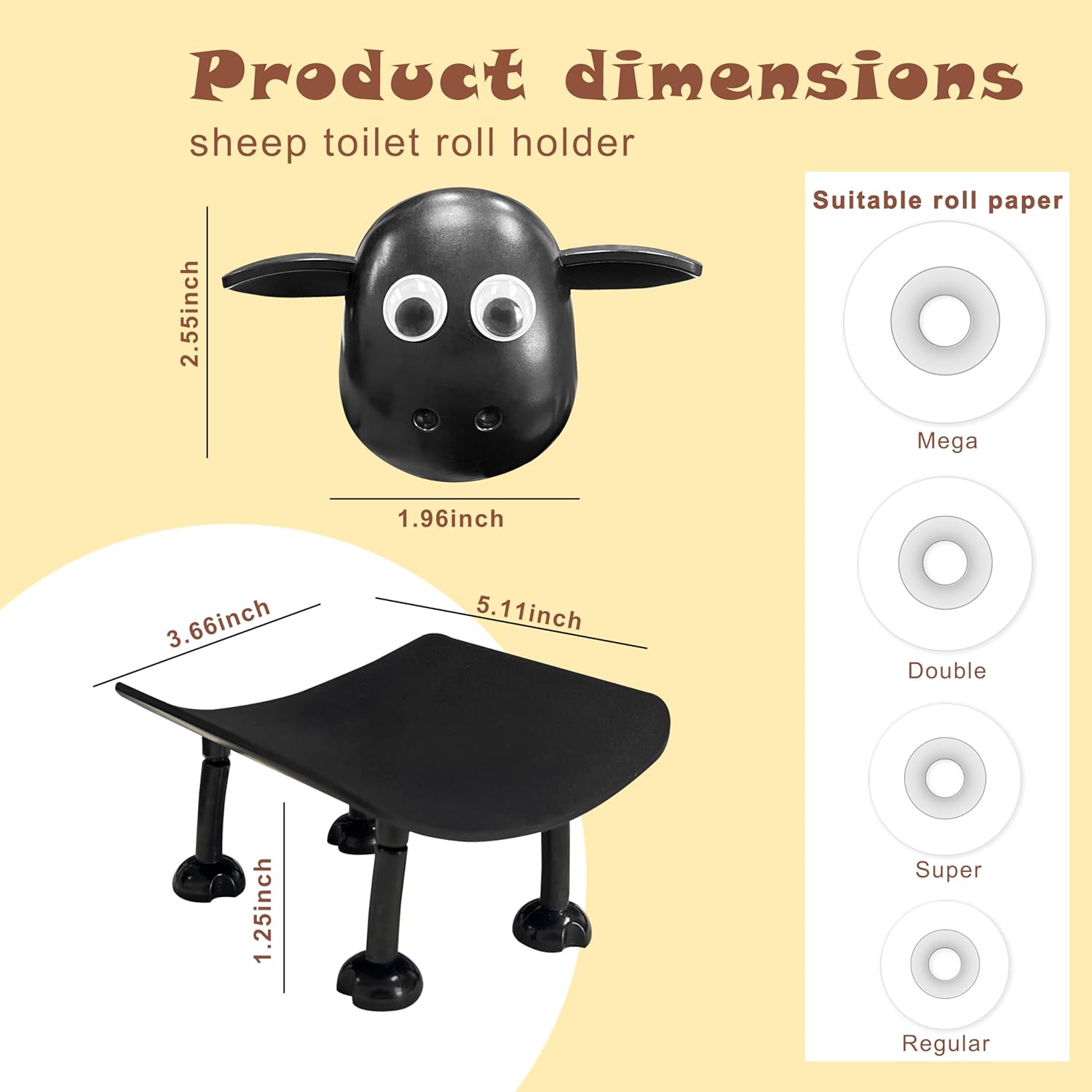 Beiskll Funny Sheep Toilet Paper Holder Black