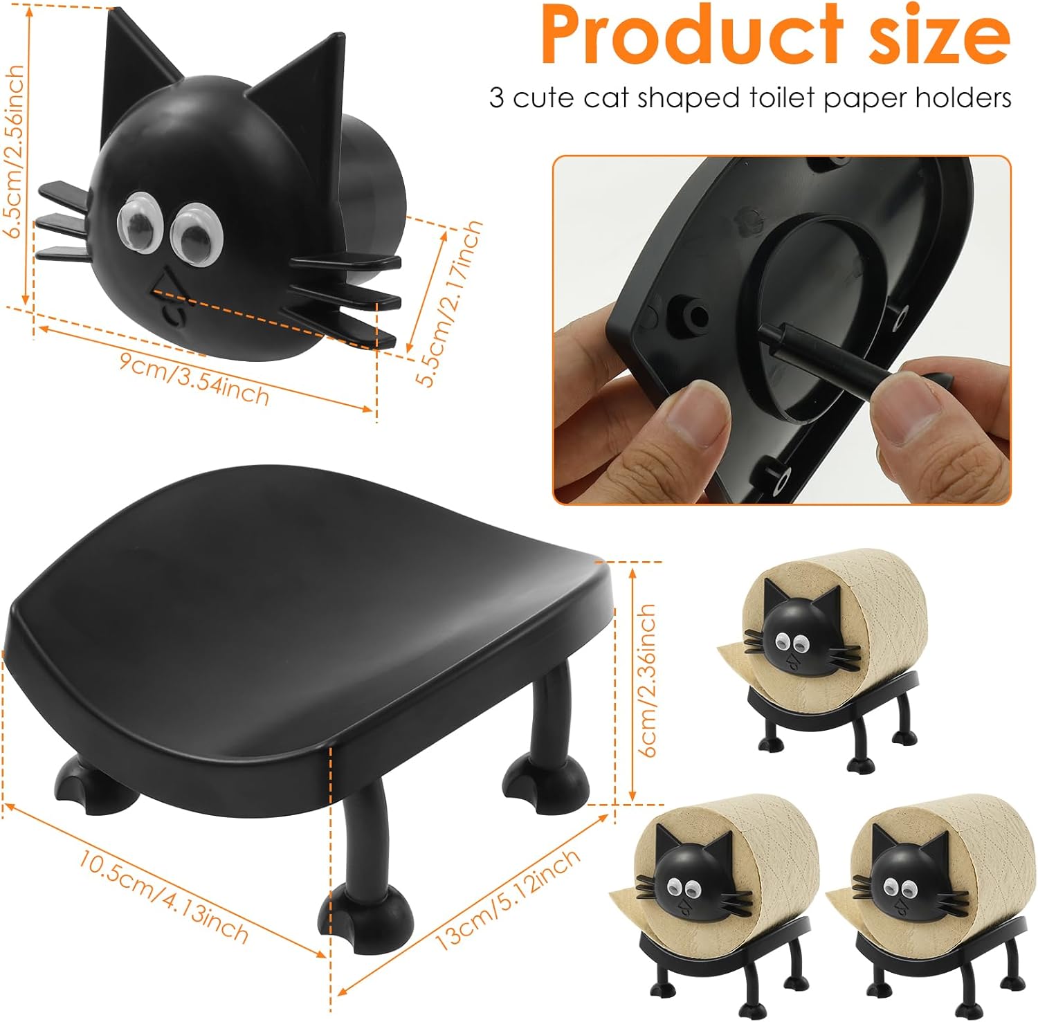 LAINIUTE 3Pcs Funny Cat Toilet Paper Holder