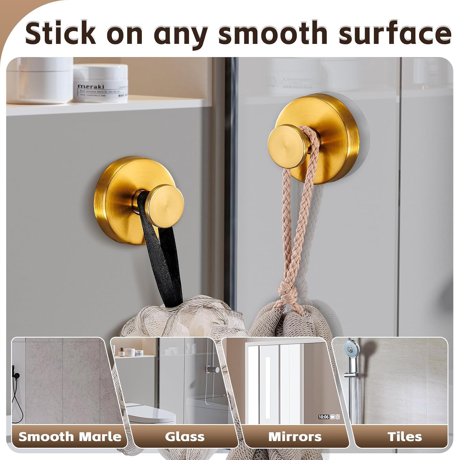 Supopular Reusable Suction Cup Hooks - Heavy Duty 22 Brushed Gold