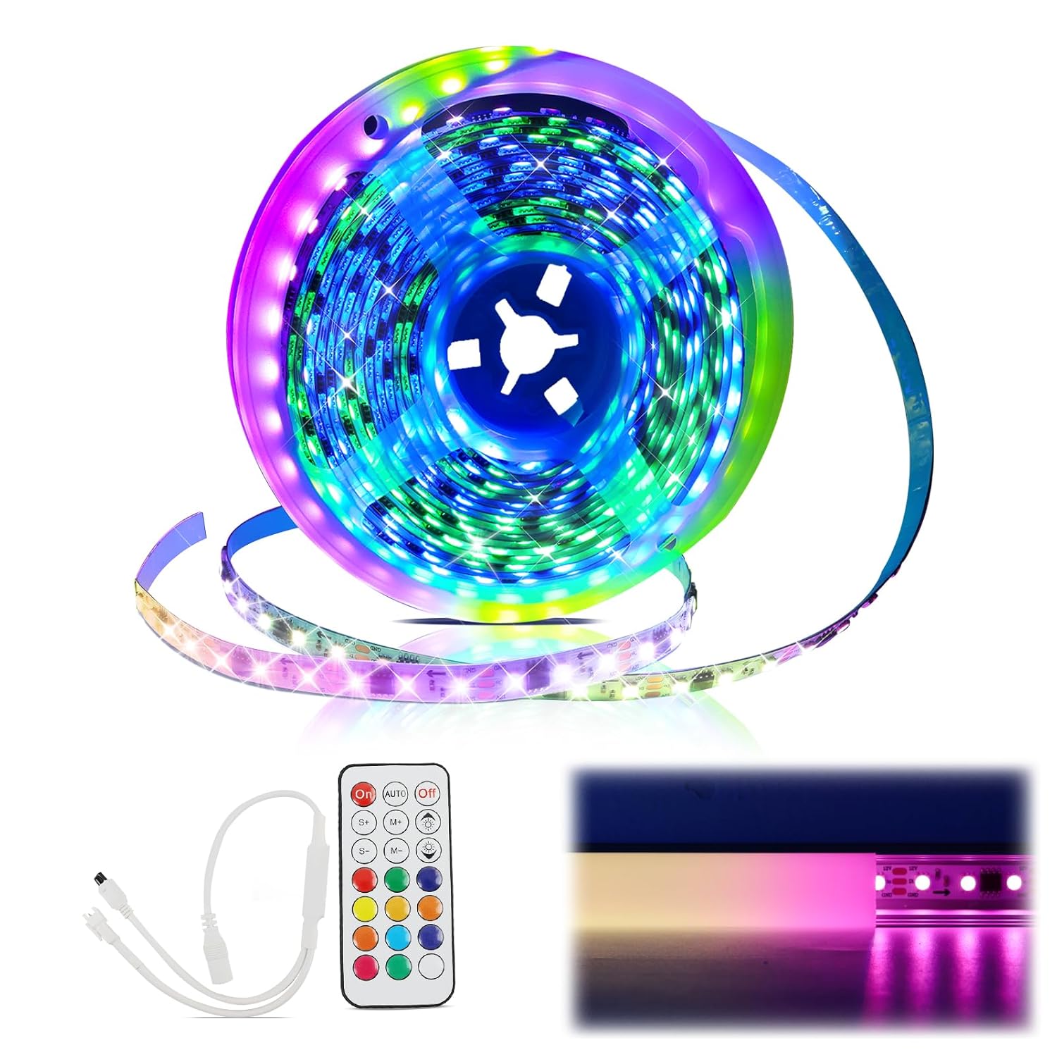 Muzata 164FT RGB LED Strip Light with Milky White Diffuser Cover