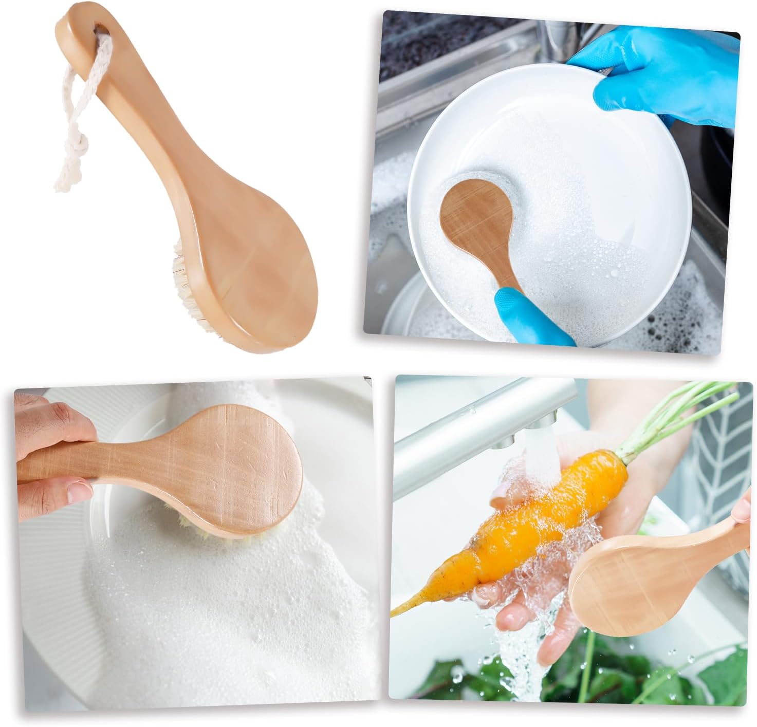 PEUTIER Vegetable Brush with Long Handle for Kitchen Cleaning