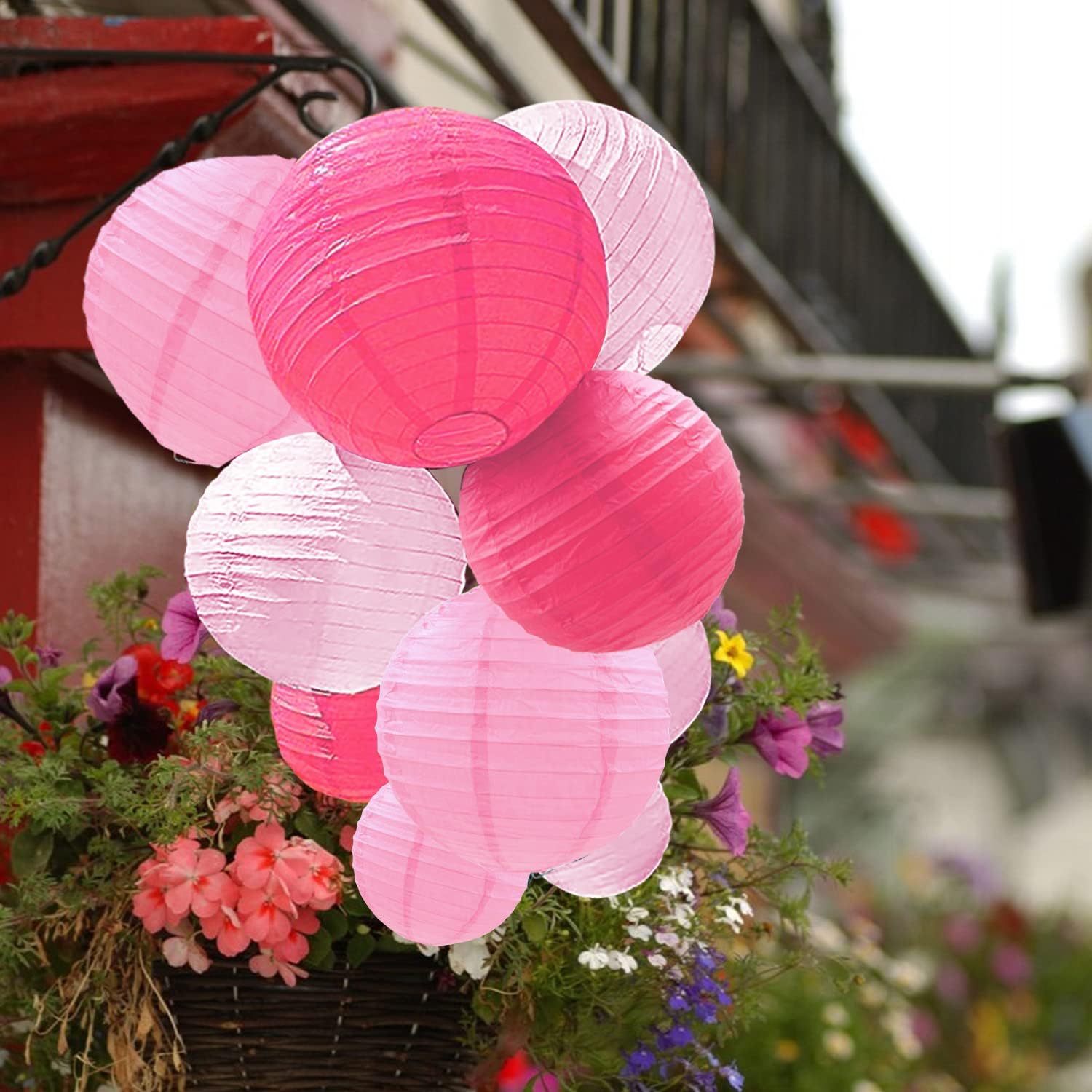 PheiLa 12 Pcs Pink Party Paper Lanterns Decorations