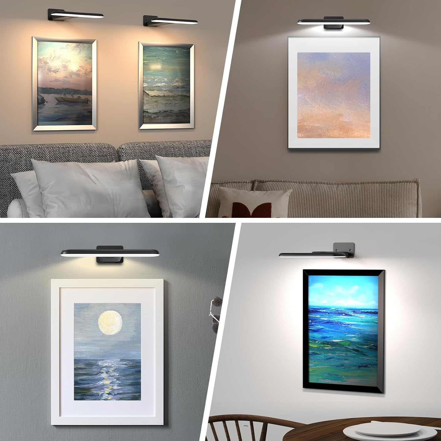 NARUNDREN 2 Pack Rechargeable Picture Lights for Wall with Remote Control