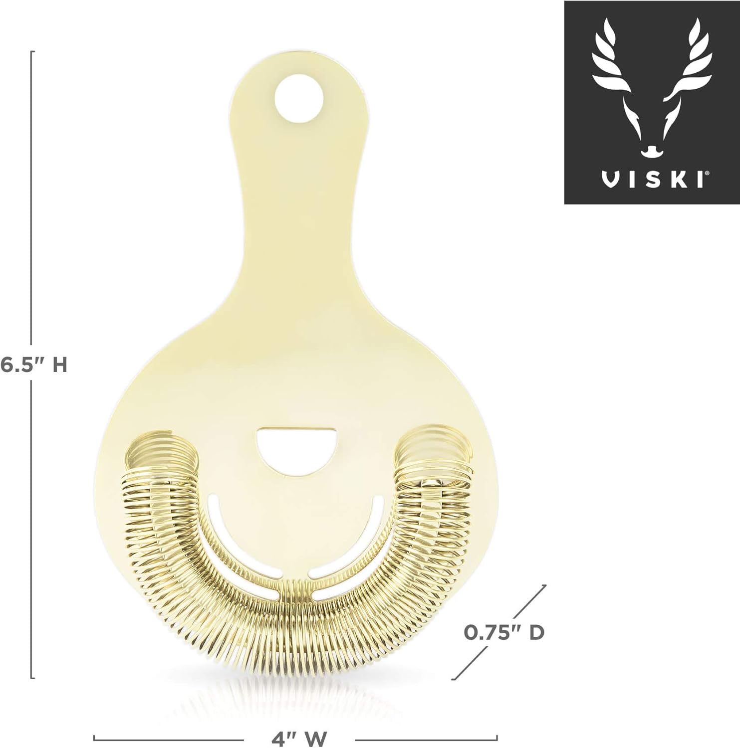 Viski Hawthorne Bar Strainer - Gold Plated Stainless Steel with Handles