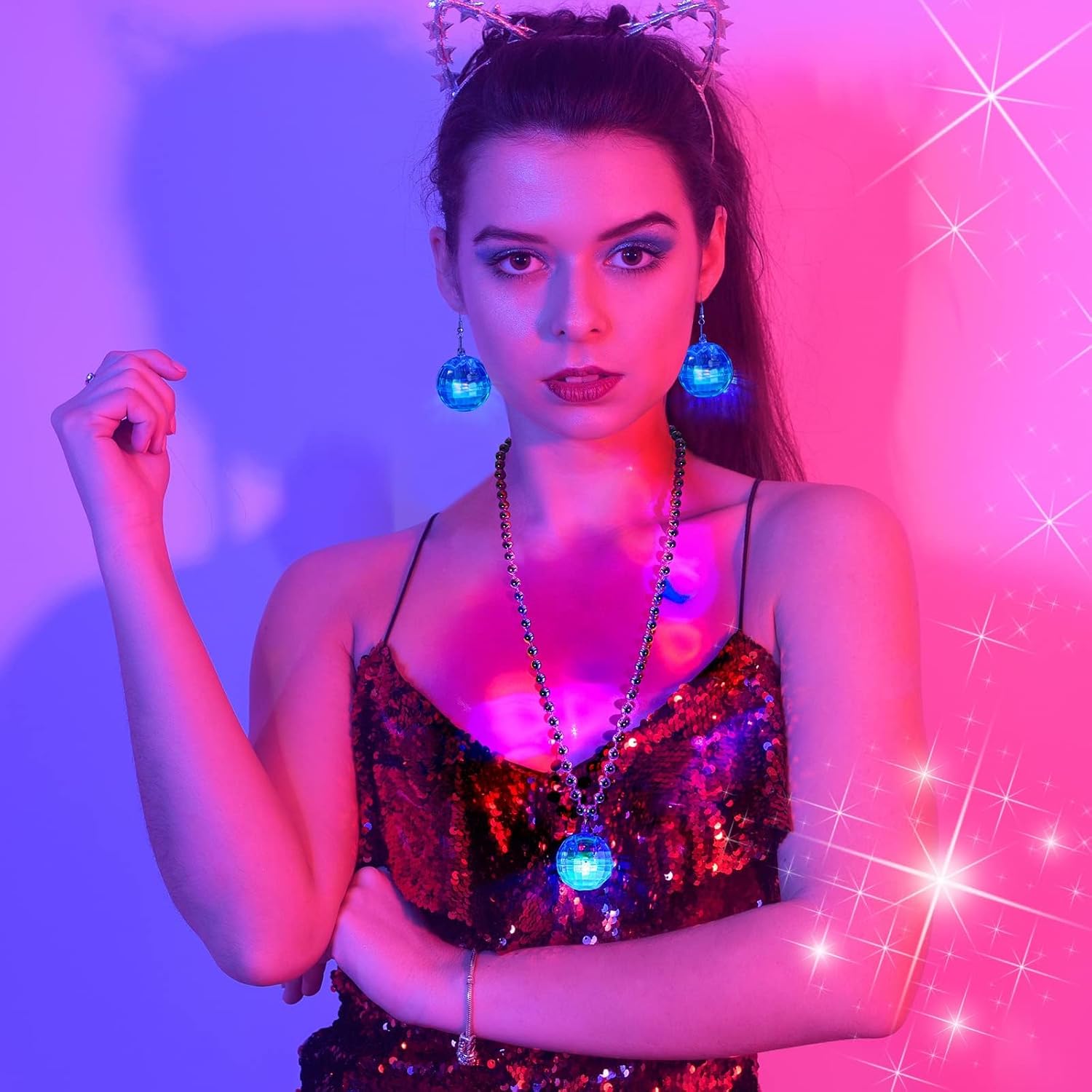 Henoyso 6 Pcs LED Disco Ball Necklaces 70s Party Decor
