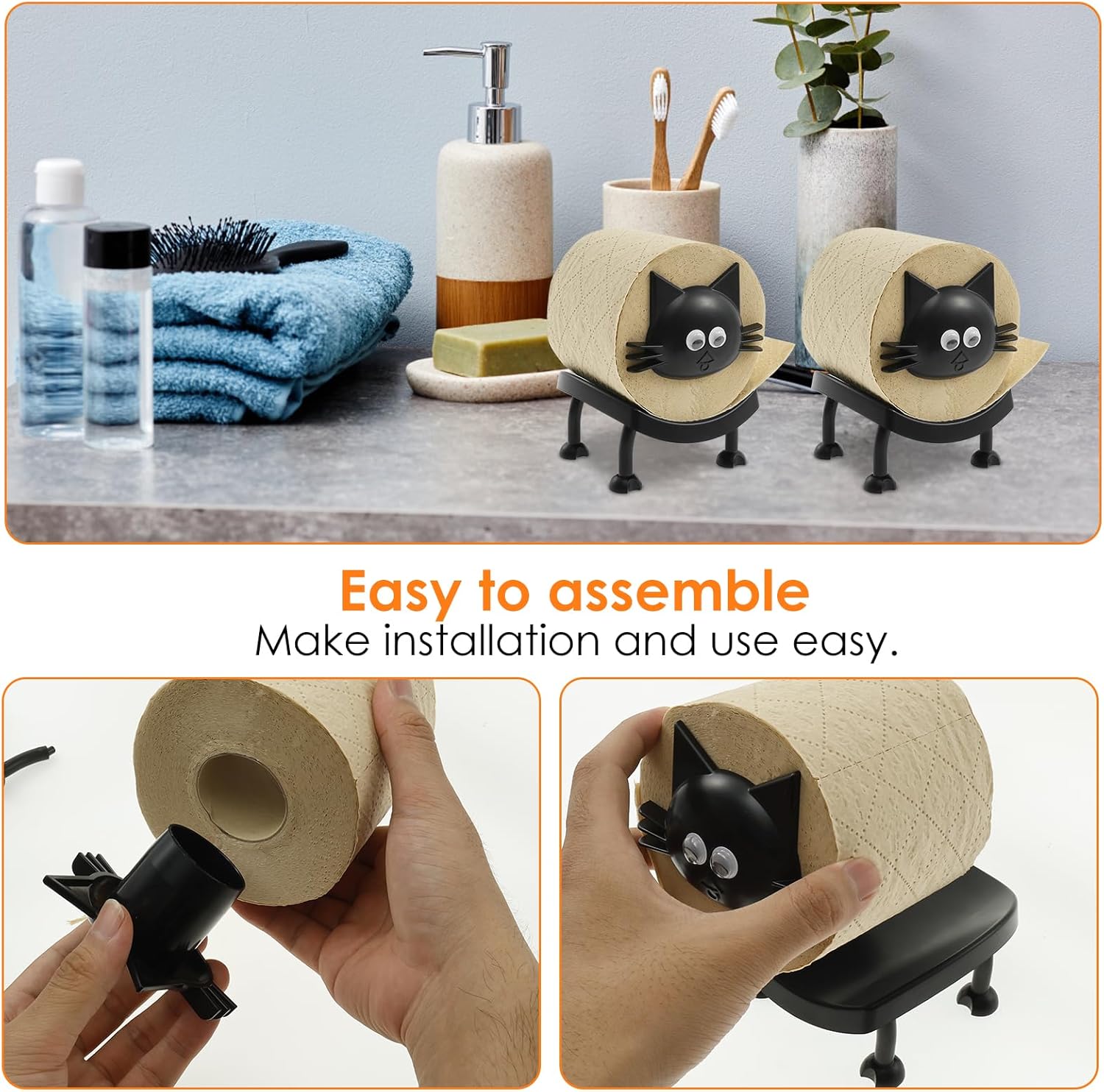 LAINIUTE 3Pcs Funny Cat Toilet Paper Holder